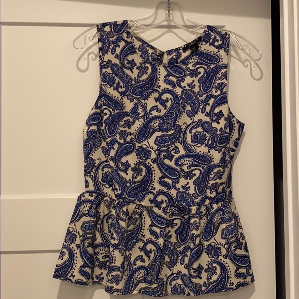 Blue/white paisley peplum Forever 21 blouse/top